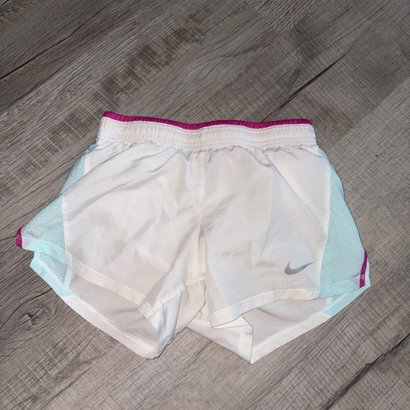 Nike Women's White and Pink Athletic Shorts - Picture 1 of 5